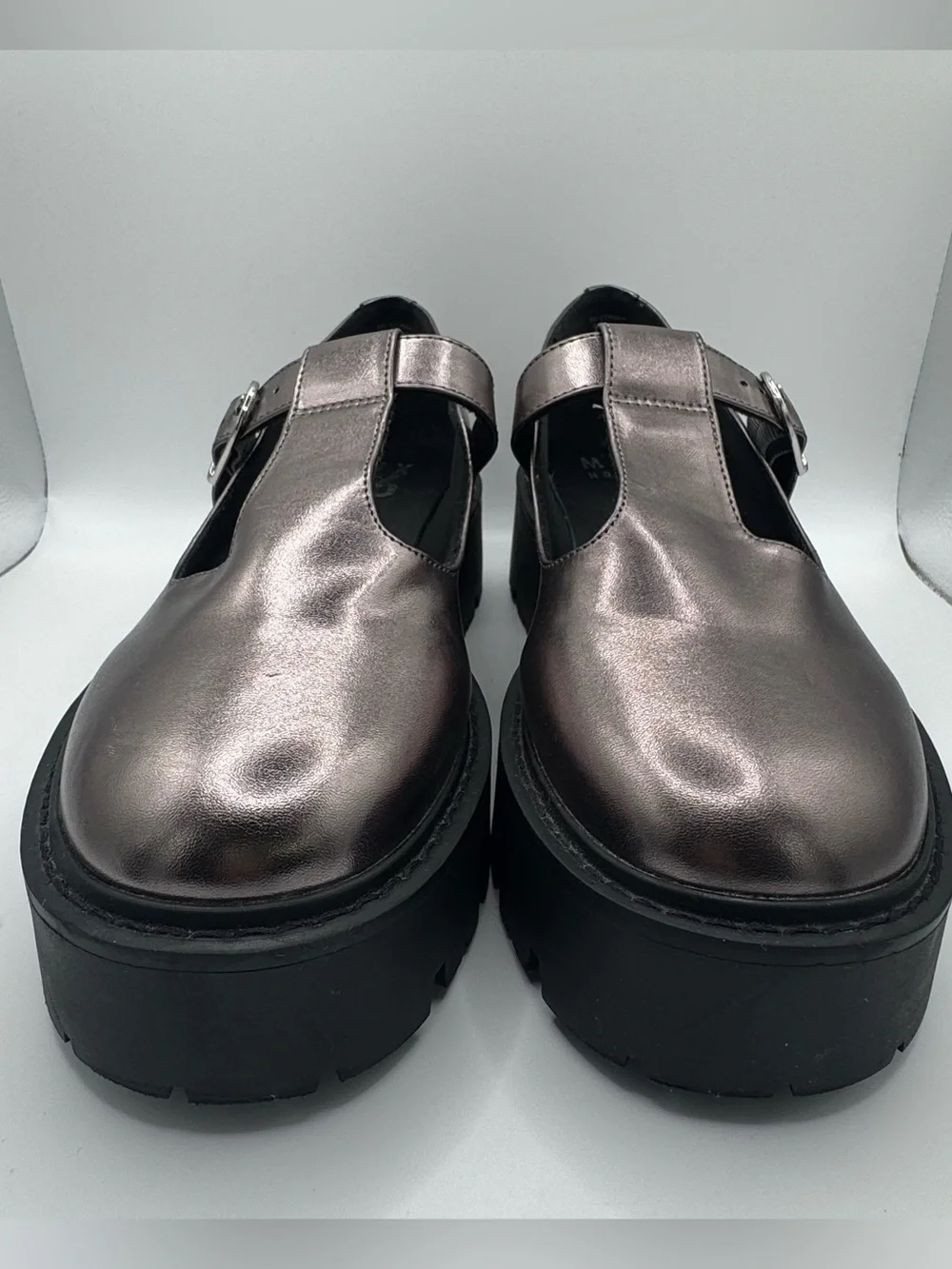 Mix No 6 Corah Platform Mary Janes Womens Sz 9.5 Gunmetal Metallic Lug Sole shoe